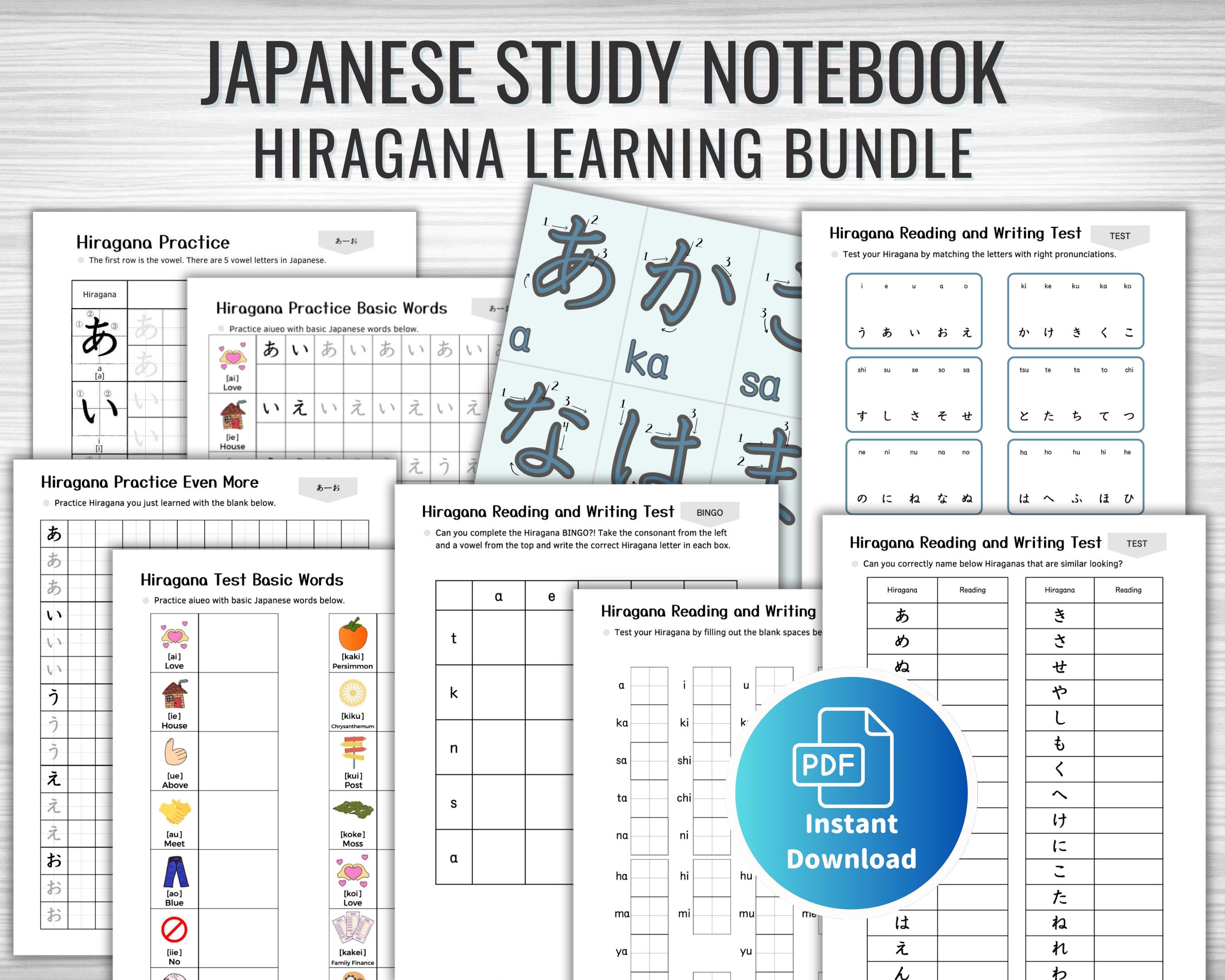 Hiragana Practice Workbook Bundle: Japanese Learning (Digital Download)