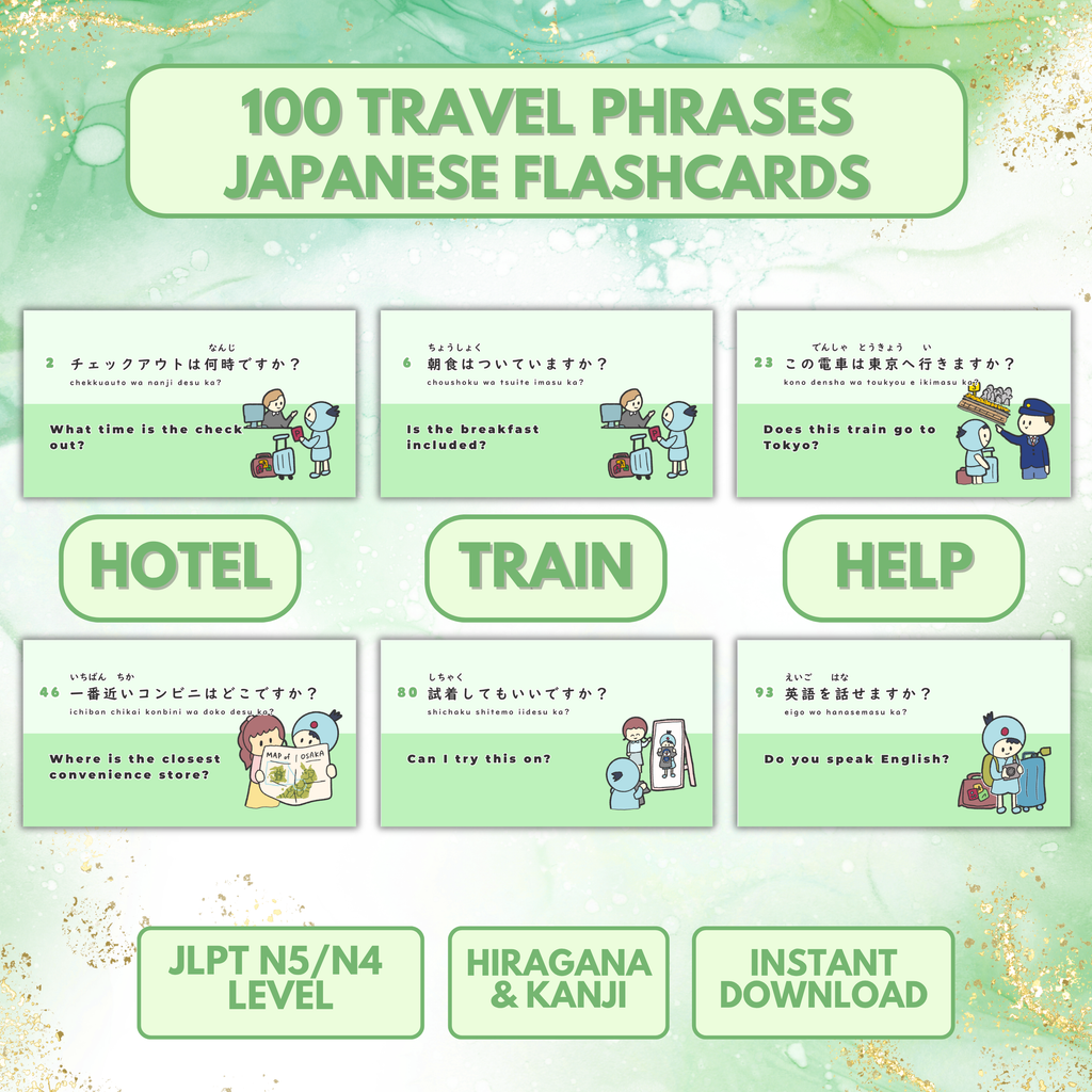 100 Travel Phrases Flashcards in Japanese