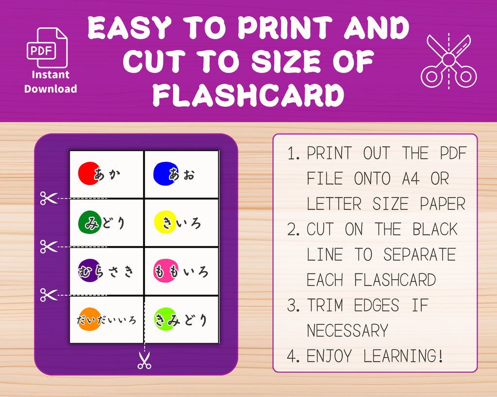 Flashcard template with instructions on a purple background