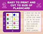 Flashcard template with instructions on a purple background