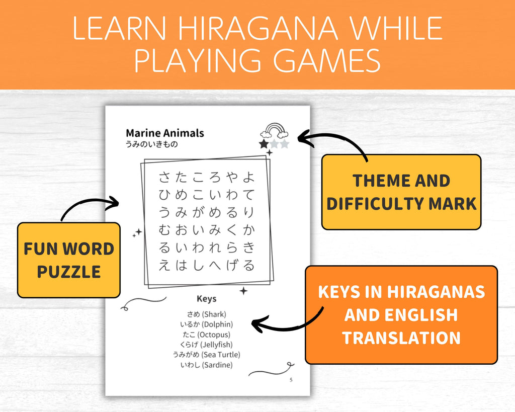 Learn Japanese Words with Hiragana Word Search