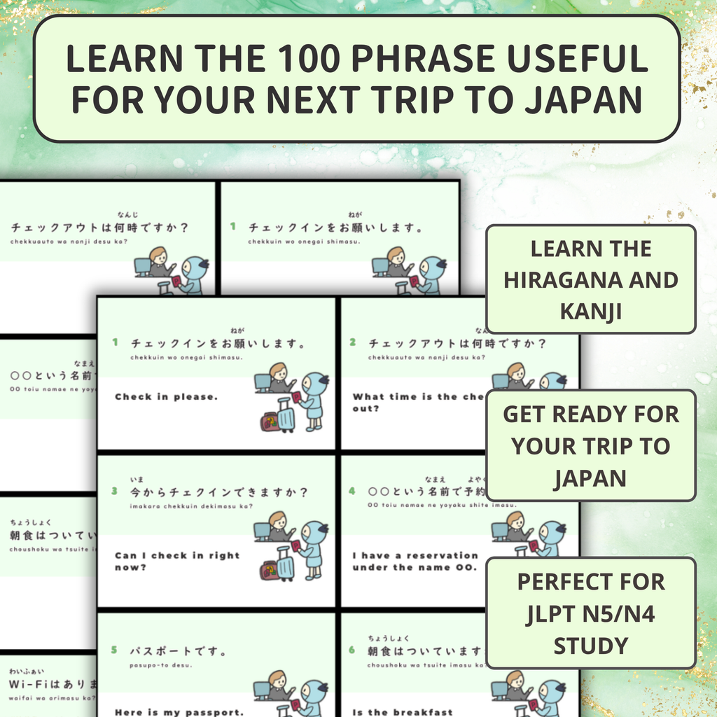 100 Travel Phrases Flashcards in Japanese