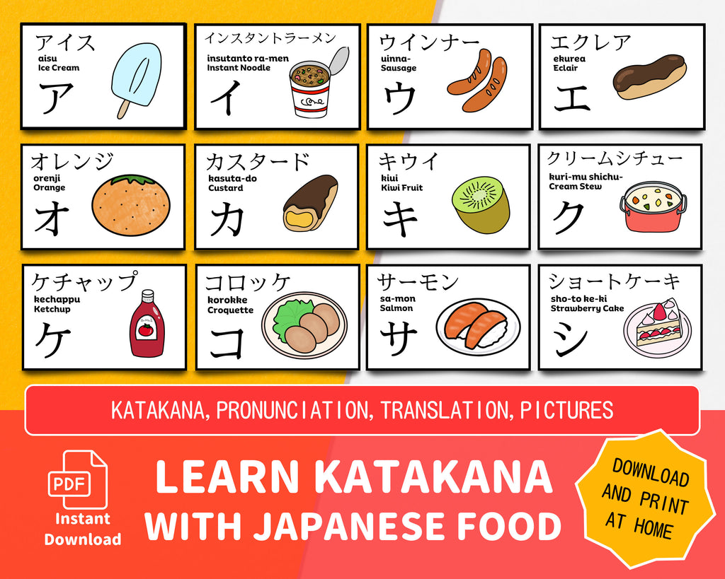 Katakana Flashcards with Japanese Food