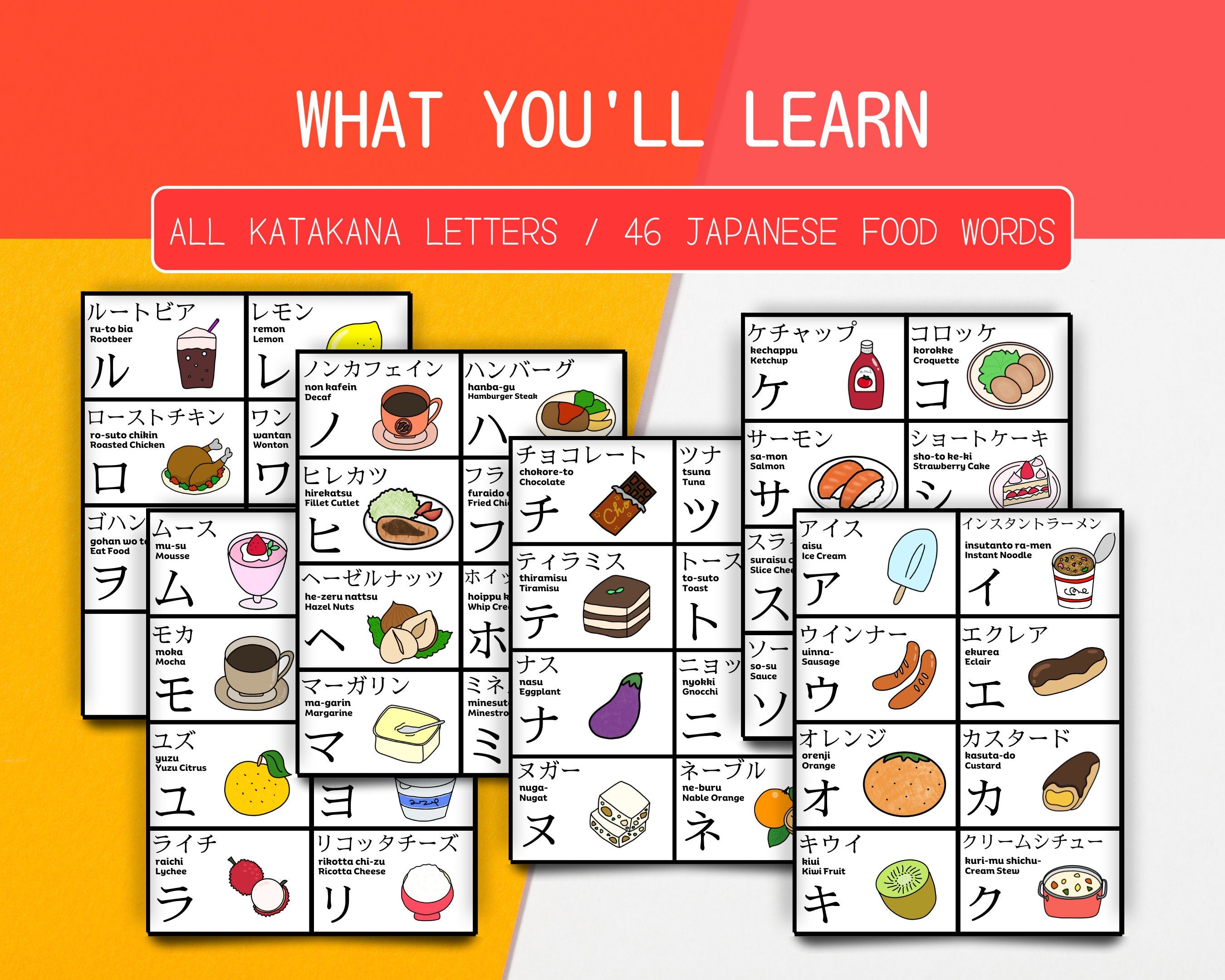 Katakana Flashcards with Japanese Food