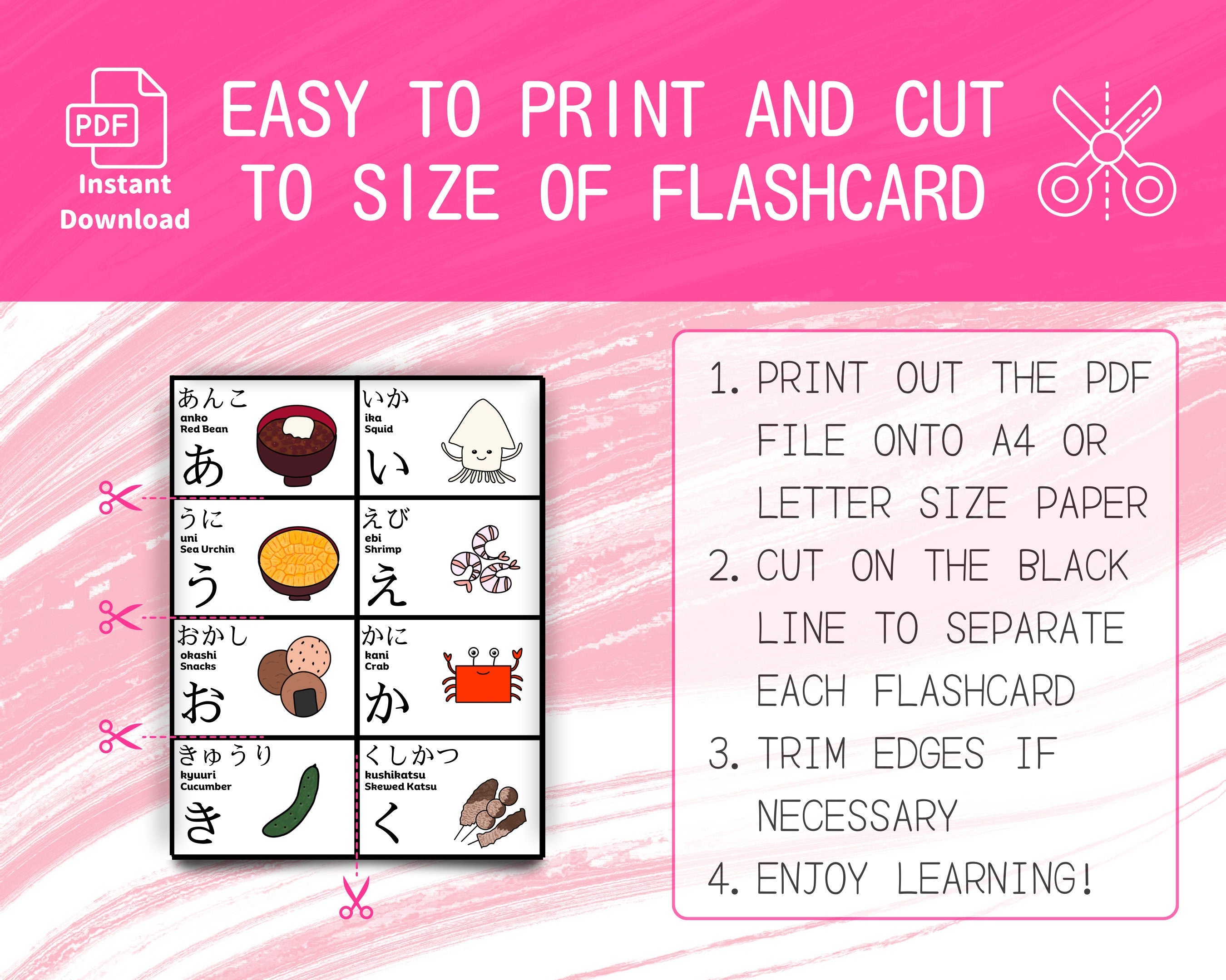Flashcard design with text on a pink background