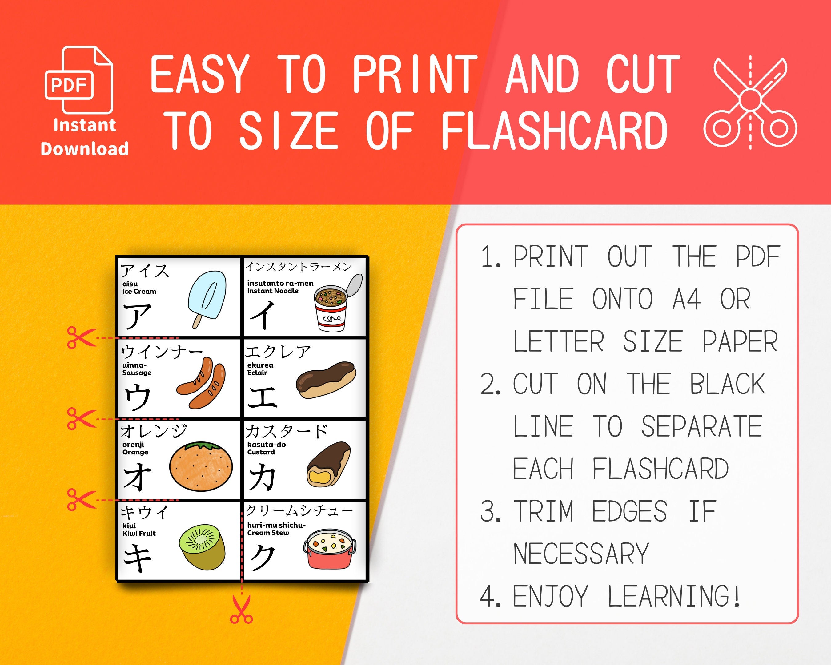 Katakana Flashcards with Japanese Food