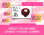 Educational poster about Japanese food and Hiragana letters with a bowl of anko and text labels.