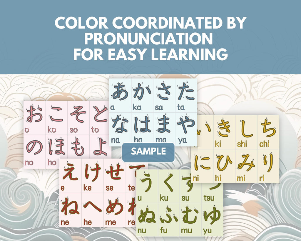 Color Coded Hiragana Flashcards