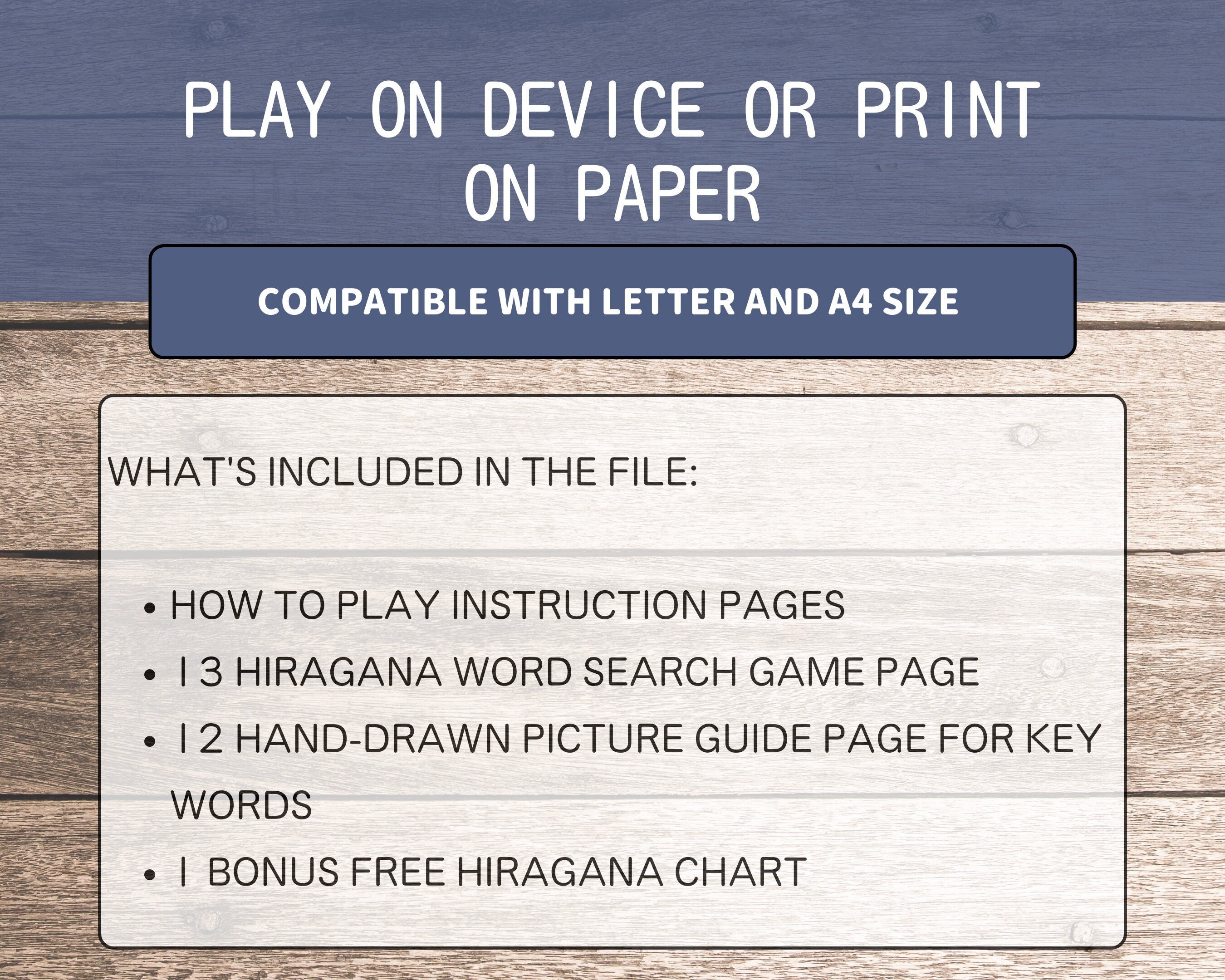 Hiragana Word Search Game with Basic Vocabularies and Pictures