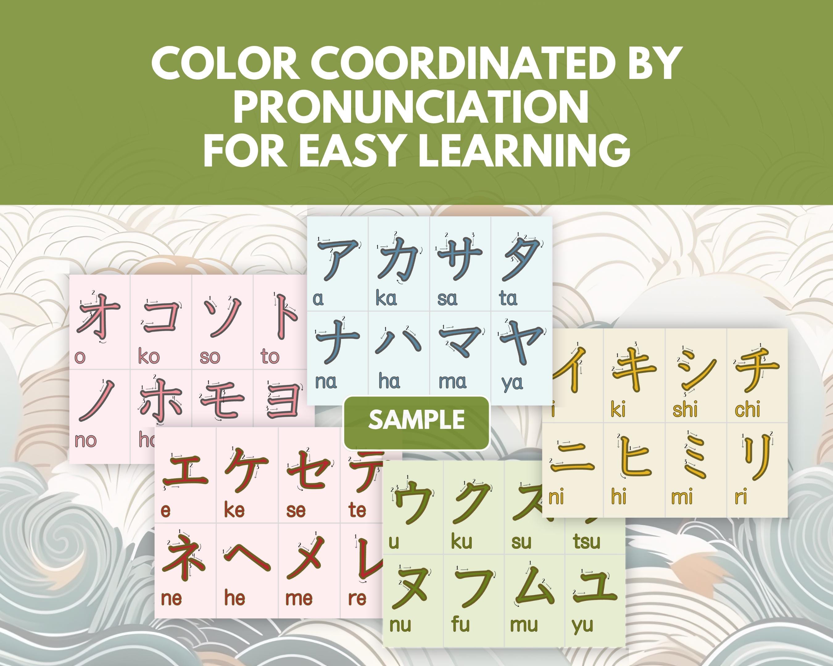 Color Coded Katakana Flashcards