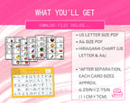 Product description card with Japanese characters and card images on a pink background