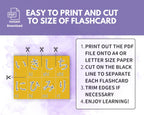 Instructions for printing and cutting flashcards with text on a purple background