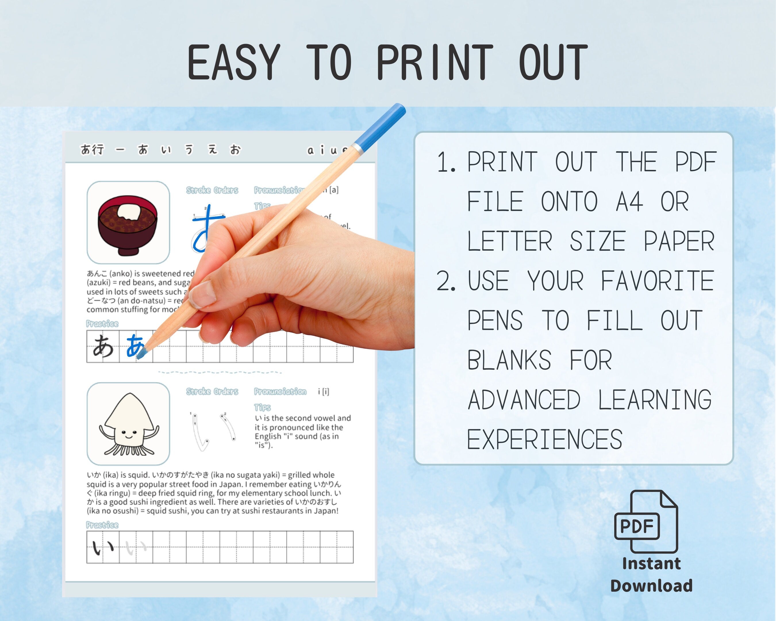 Hiragana Workbook with Japanese Food
