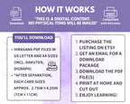 Instructions for downloading Hiragana PDF files on a purple background